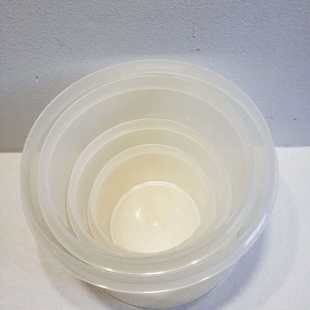 Frig-O-Seal Canister Set White Nesting Plastic‎ Food Storage Vintage 4pc Set